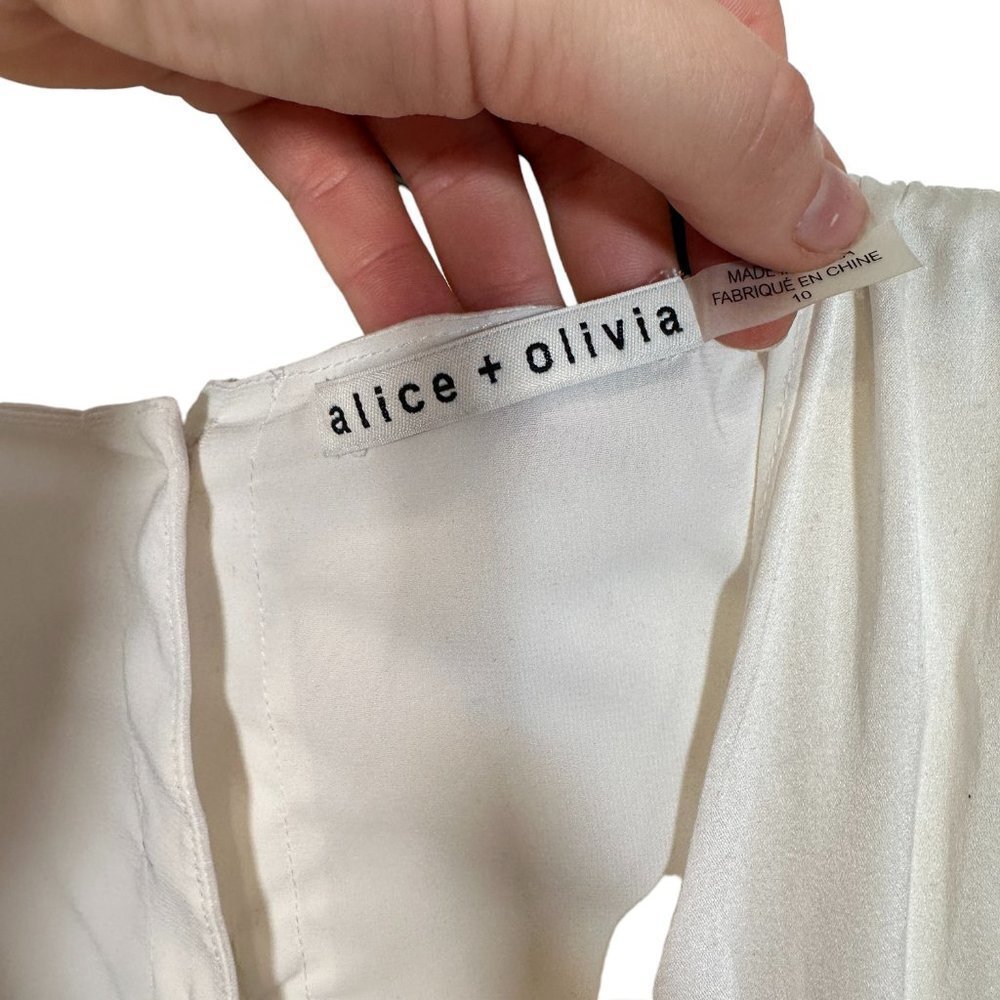 Alice + Olivia Chantay Asymmetrical Plunging Maxi Dress Size 10 - Picture 3 of 6